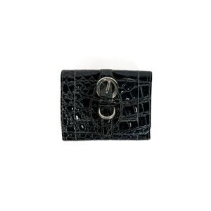 Vintage Trifold Wallet Snap Button Black Faux Alligator Silver Tone Hardware RGA